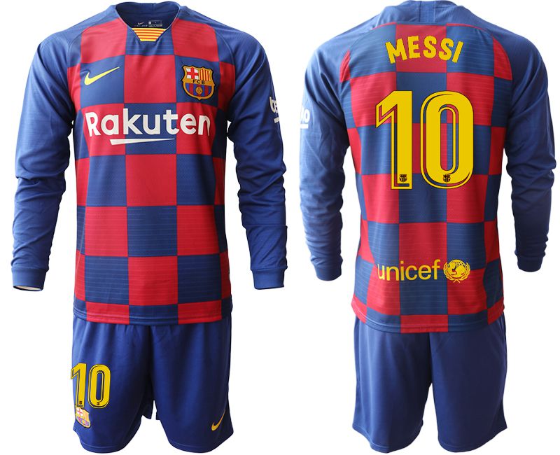 Men 2019-2020 club Barcelona home long sleeve #10 blue Soccer Jerseys